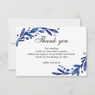 Cartão De Agradecimento Obrigado azul. Casamento no inverno. Botânica