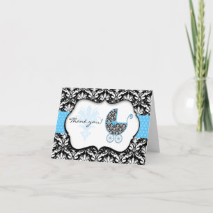 Cartão De Agradecimento Obrigado azul chique do chá de fraldas do damasco