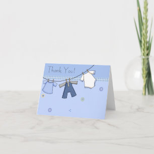 Cartão De Agradecimento Obrigado azul do bebê do Clothesline você cartõ