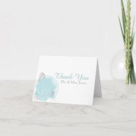 Cartão De Agradecimento Obrigado azul do casamento de praia do Seashell