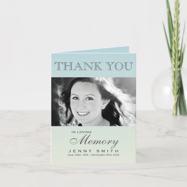 Cartão De Agradecimento Obrigado azul Pastel da simpatia da foto de Ombré (Frente)