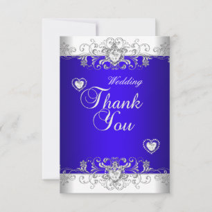 Cartão De Agradecimento Obrigado Azul Real Casamento Branco Diamante Coraç