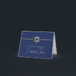 Cartão De Agradecimento OBRIGADO bar mitzvah marinho de estrela judaica de<br><div class="desc">[ NOTA - O EFEITO DOURADO É UMA IMAGEM IMPRESSA ] Um design moderno e simples para a Configuração do CARTÕES DE AGRADECIMENTOS como modelo, é simples adicionar seus próprios detalhes ou clicar no botão Tamanho e você pode adicionar ou alterar texto, fontes, tamanhos personalizados etc., DICA: 1. Para redimensionar/reposicionar...</div>