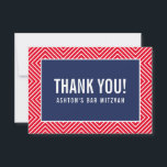 Cartão De Agradecimento OBRIGADO BAR MITZVAH marinho geométrico moderno ve<br><div class="desc">por kat massard >> https://linktr.ee/simplysweetpaperie <<< Uma maneira simples e na moda para dizer obrigado ao seu convidado por participar do seu evento. Configurar como um modelo é simples para você adicionar seus próprios detalhes, ou apertar o botão personalizar e você pode adicionar ou alterar texto, fontes, tamanhos, etc., DICA:...</div>