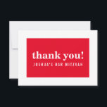 Cartão De Agradecimento OBRIGADO BAR MITZVAH, moderno minimalista vermelho<br><div class="desc">por kat massard >> https://linktr.ee/simplysweetpaperie <<< Uma maneira simples e na moda para dizer obrigado ao seu convidado por participar do seu evento. Configurar como um modelo é simples para você adicionar seus próprios detalhes, ou apertar o botão personalizar e você pode adicionar ou alterar texto, fontes, tamanhos, etc., DICA:...</div>