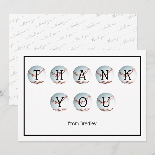 Cartão De Agradecimento Obrigado Beisebol Personalizado (Frente/Verso)