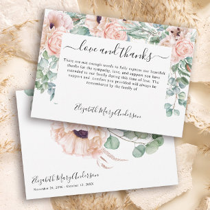 Cartão De Agradecimento Obrigado Bereavement Blush Pink Floral Memorial