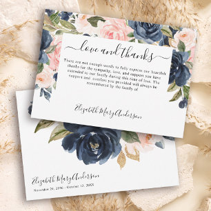 Cartão De Agradecimento Obrigado Bereavement Marinho Pink Floral Memorial