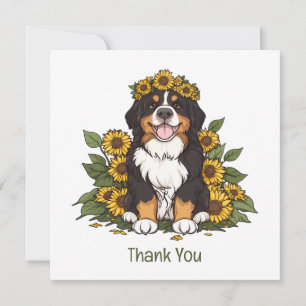 Cartão De Agradecimento Obrigado Bernese Mountain Dog Coroa de Girassóis