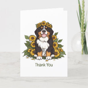 Cartão De Agradecimento Obrigado Bernese Mountain Dog Sunflower Crown