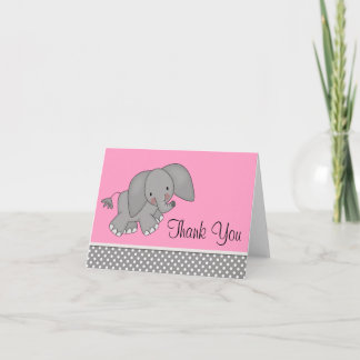 Cartão De Agradecimento Obrigado bonito do elefante cor-de-rosa você