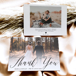 Cartão De Agradecimento Obrigado branco preto clássico você 2 fotos casame