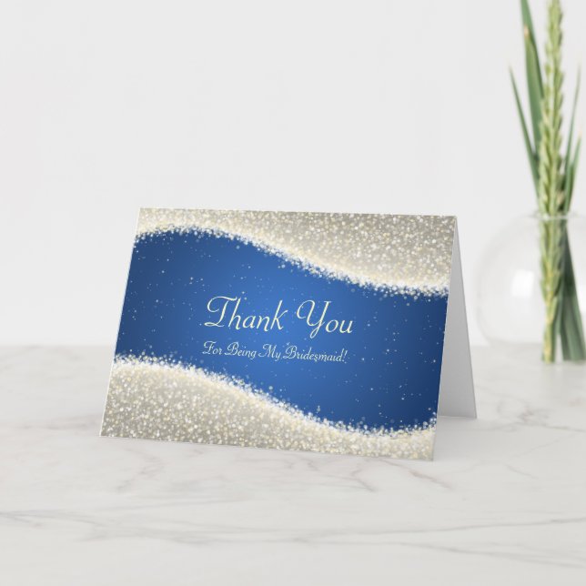 Cartão De Agradecimento Obrigado Bridesmaid Dazzling Sparkles Blue (Frente)
