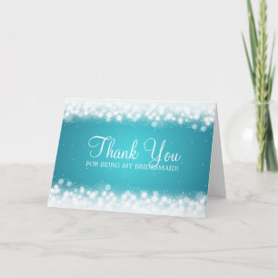 Cartão De Agradecimento Obrigado Bridesmaid Magic Sparkle Turquoise