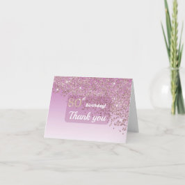 Cartão De Agradecimento Obrigado Brilho Dourado Rosa de 80º Aniversário Re