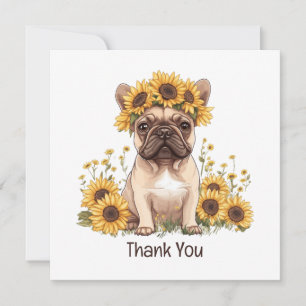 Cartão De Agradecimento Obrigado, Buldogue Francês Girassóis