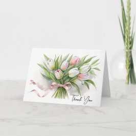 Cartão De Agradecimento Obrigado Buquê De Tulipas Cor-De-Rosa E Branco