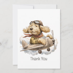 Cartão De Agradecimento Obrigado Cachorro Piloto Avião Goldendoodle