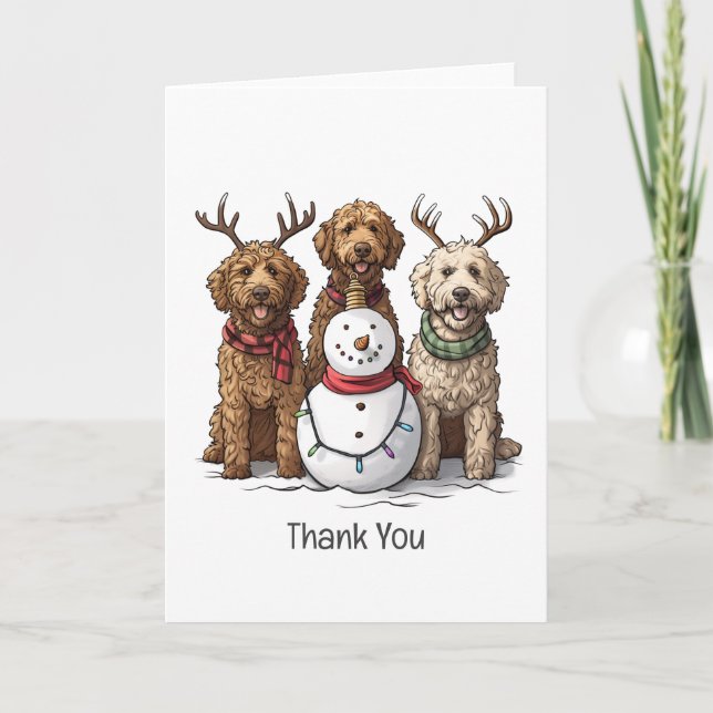 Cartão De Agradecimento Obrigado Cachorros de Goldendoodle de Natal (Frente)