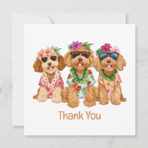 Cartão De Agradecimento Obrigado Cães Goldendoodle Havaianos Flor Lei