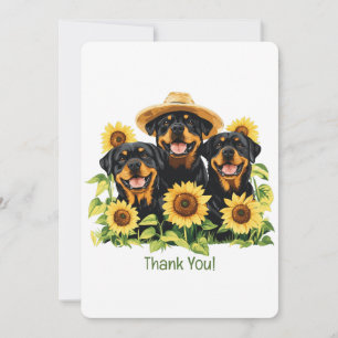 Cartão De Agradecimento Obrigado Cães Rottweiler Cercados Por Girassóis