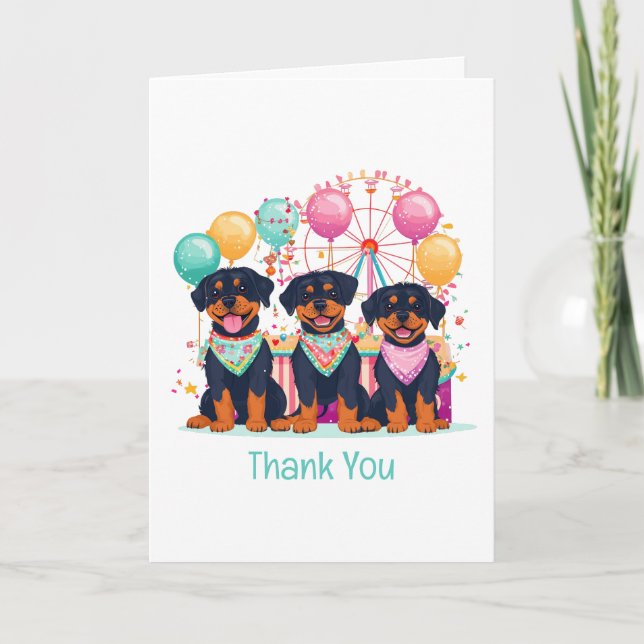 Cartão De Agradecimento Obrigado Cães Rottweiler Num Carnaval (Frente)