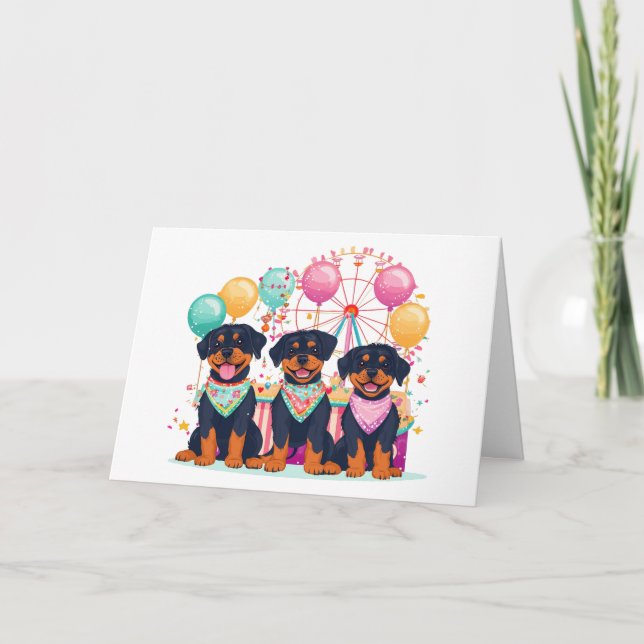 Cartão De Agradecimento Obrigado Cães Rottweiler Num Carnaval (Frente)