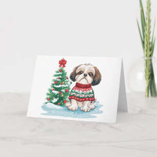 Cartão De Agradecimento Obrigado Cão Christmas Shih Tzu
