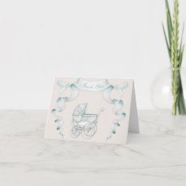 Cartão De Agradecimento Obrigado Carruagem Vintage Ivory Mint Gingham