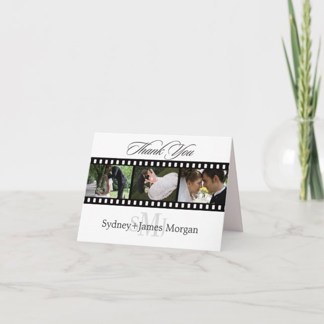 Cartão De Agradecimento Obrigado Cartões, fotos de casamento+monograma (Frente)