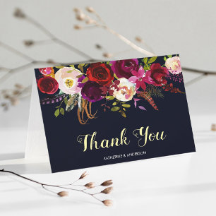 Cartão De Agradecimento Obrigado Casamento Azul Burgundy Marsala