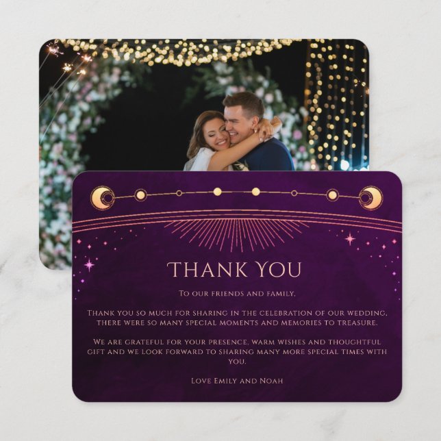 Cartão De Agradecimento Obrigado Casamento Celestial Ameixa Arco-íris (Frente/Verso)