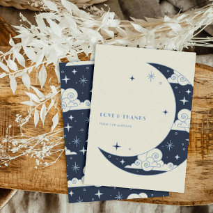 Cartão De Agradecimento Obrigado Casamento Celestial Lua e Estrelas Blue M