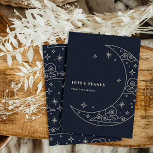 Cartão De Agradecimento Obrigado Casamento Celestial Lua e Estrelas Marinh