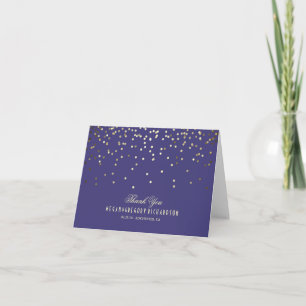 Cartão De Agradecimento Obrigado Casamento Confetes Azul Marinho e Dourado