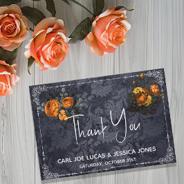 Cartão De Agradecimento Obrigado Casamento de Halloween Laranja Rosa