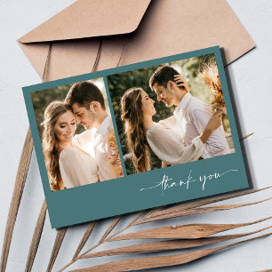 Cartão De Agradecimento Obrigado Casamento Duas Fotos Verde Esmeralda