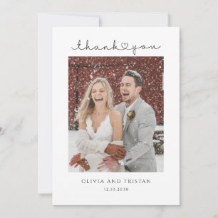 Cartão De Agradecimento Obrigado Casamento Foto Coração Script Minimalista