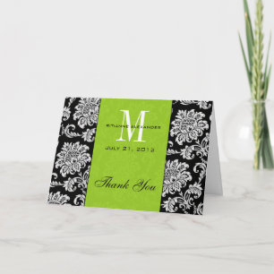 Cartão De Agradecimento Obrigado Casamento Monograma Verde Damasco Preto