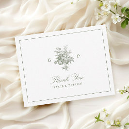 Cartão De Agradecimento Obrigado Casamento Monograma Verde Salvia