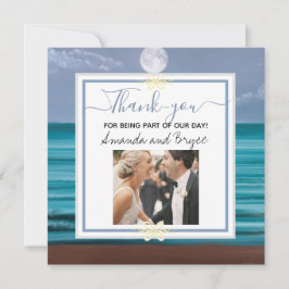 Cartão De Agradecimento Obrigado casamento na praia do mar azul-esverdeado