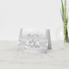 Cartão De Agradecimento Obrigado Casamento Pérola Branca Renda Damask Diam