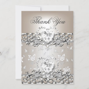 Cartão De Agradecimento Obrigado Casamento Prata Creme Diamante Coração