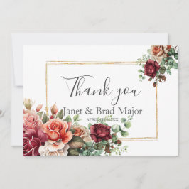 Cartão De Agradecimento Obrigado Casamento Rosa Floral Eucalipto