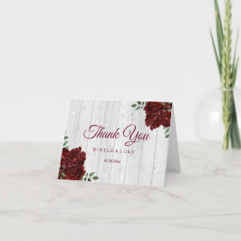 Cartão De Agradecimento Obrigado Casamento Rústico Rosa Vermelha Borgonha