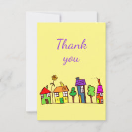 Cartão De Agradecimento Obrigado Casas Divertidas Cidade de Cartoon