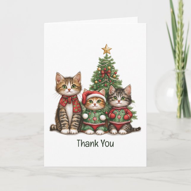 Cartão De Agradecimento Obrigado Cats De Natal (Frente)