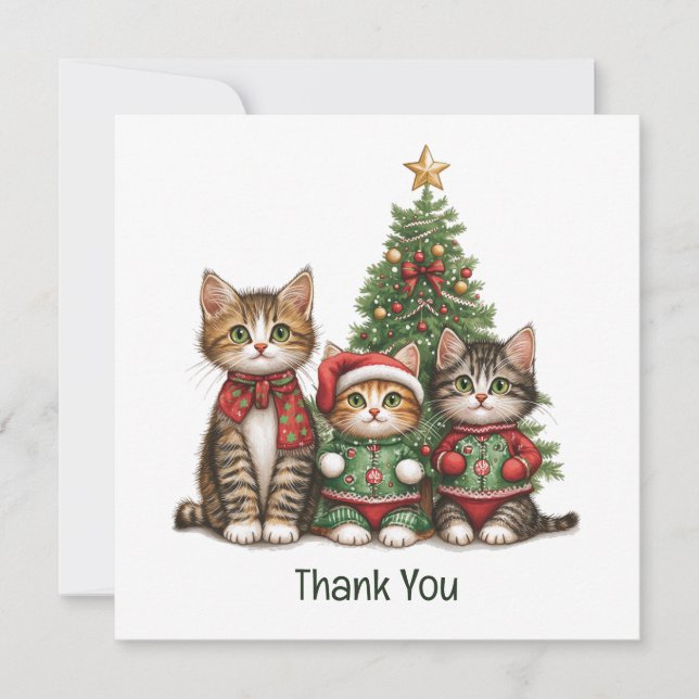Cartão De Agradecimento Obrigado Cats De Natal (Frente)