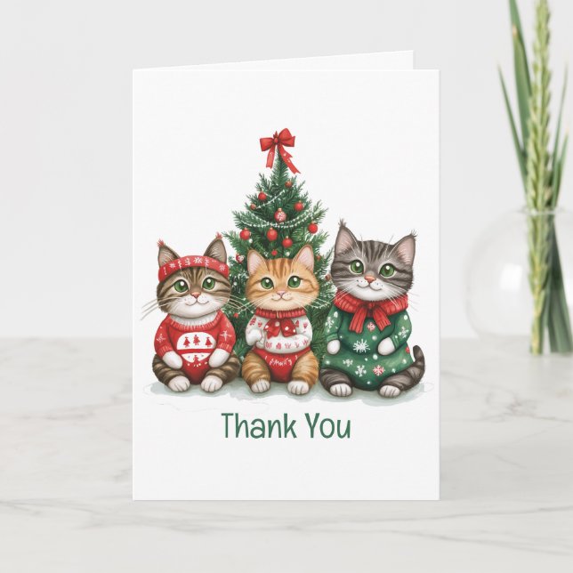 Cartão De Agradecimento Obrigado Cats De Natal (Frente)