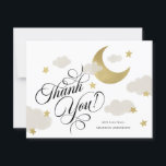 Cartão De Agradecimento Obrigado Chá de fraldas De Nuvem Das Estrelas Da L<br><div class="desc">Este cartões de agradecimentos plano é doce e chique e perfeito para o tema do chá de fraldas "amado à lua e de volta". Apresentando minha ilustração de nuvens e estrelas com folha de ouro falso e acentuado por uma sofisticada tipografia de escrita em caligrafia. Certifique-se de ver o resto...</div>